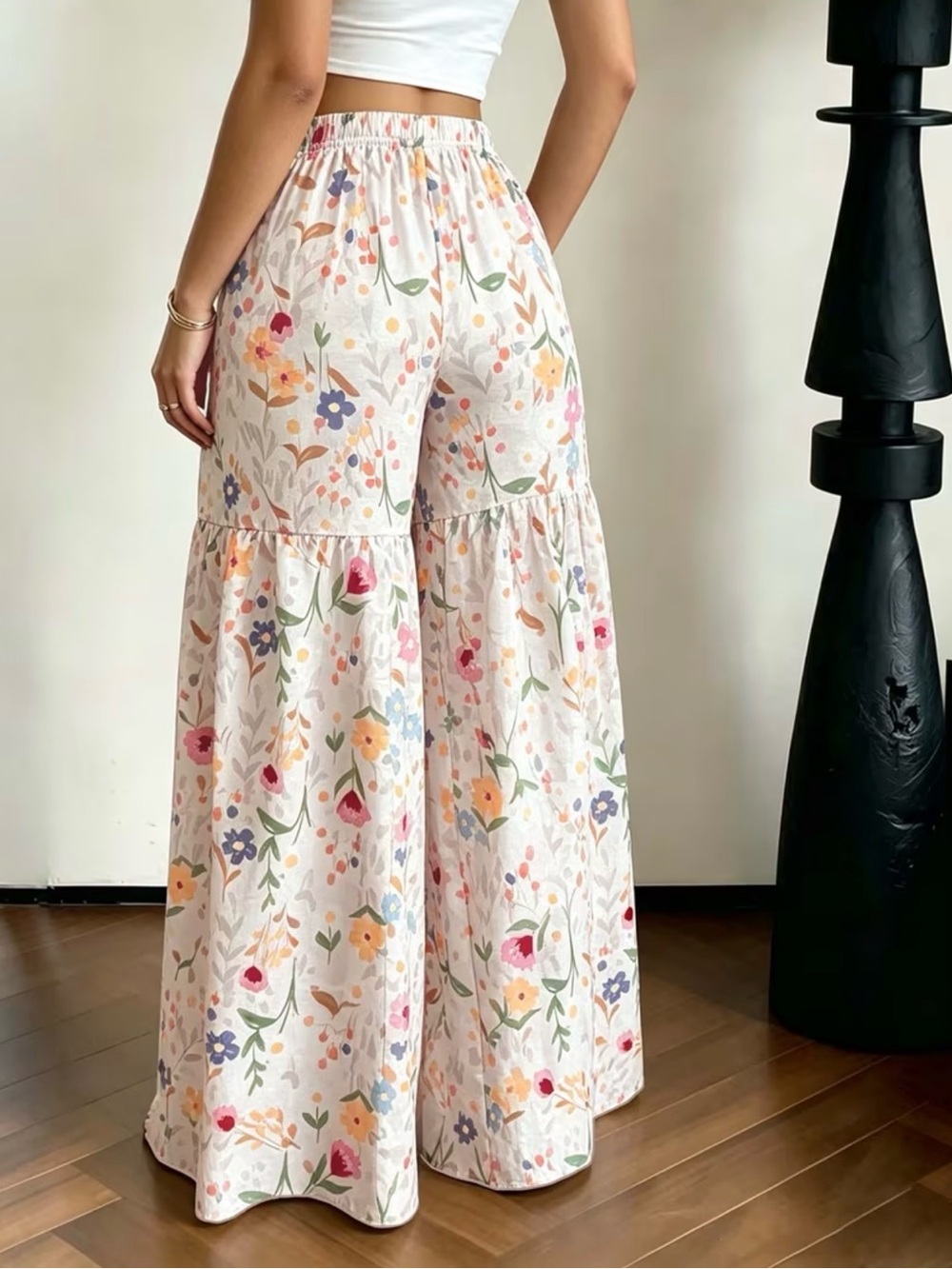 Floral Wide-Leg Palazzo Pants with Pockets - High Waist New Boutique - Picture 2 of 6